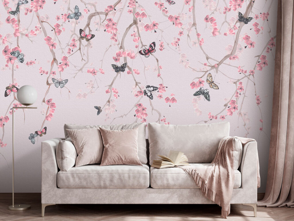 Farfalle tra fiori rosa — ambiente 2