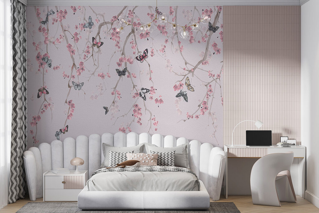 Farfalle tra fiori rosa — ambiente 5