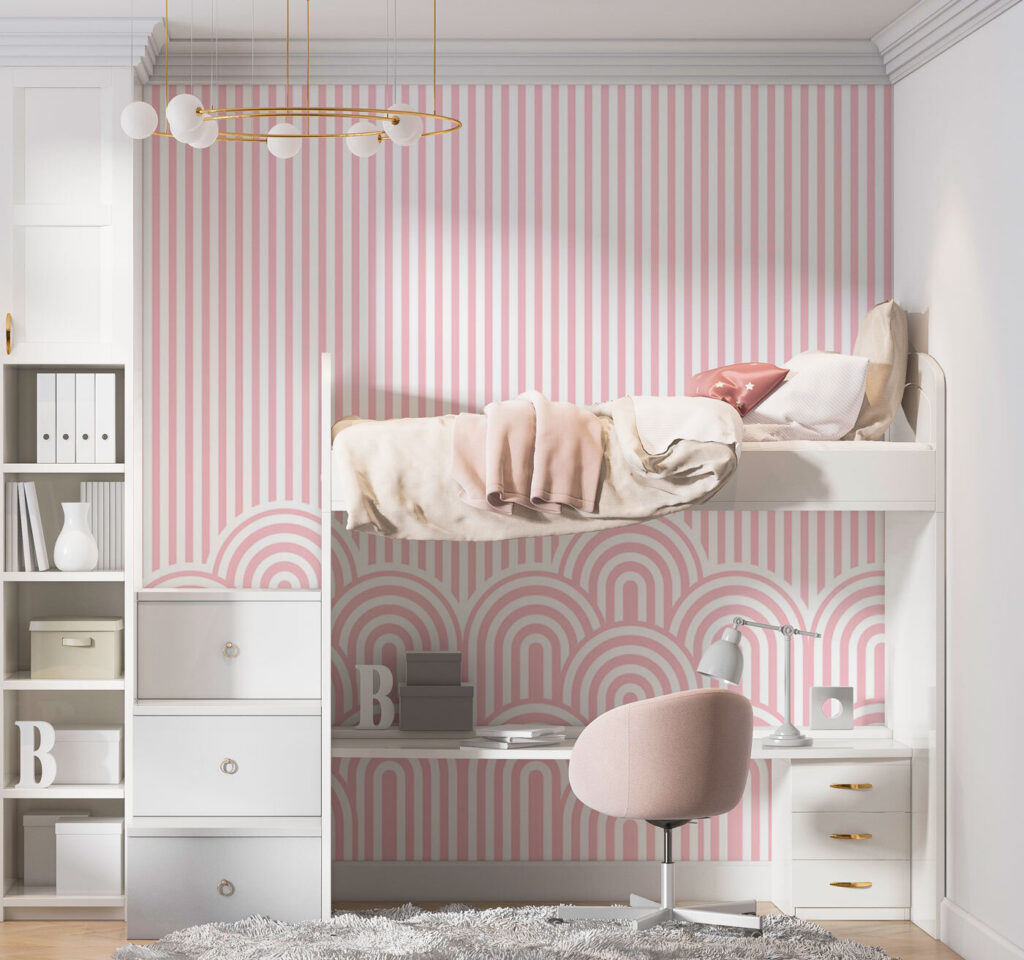 Strisce rosa sopra archi — ambiente 1