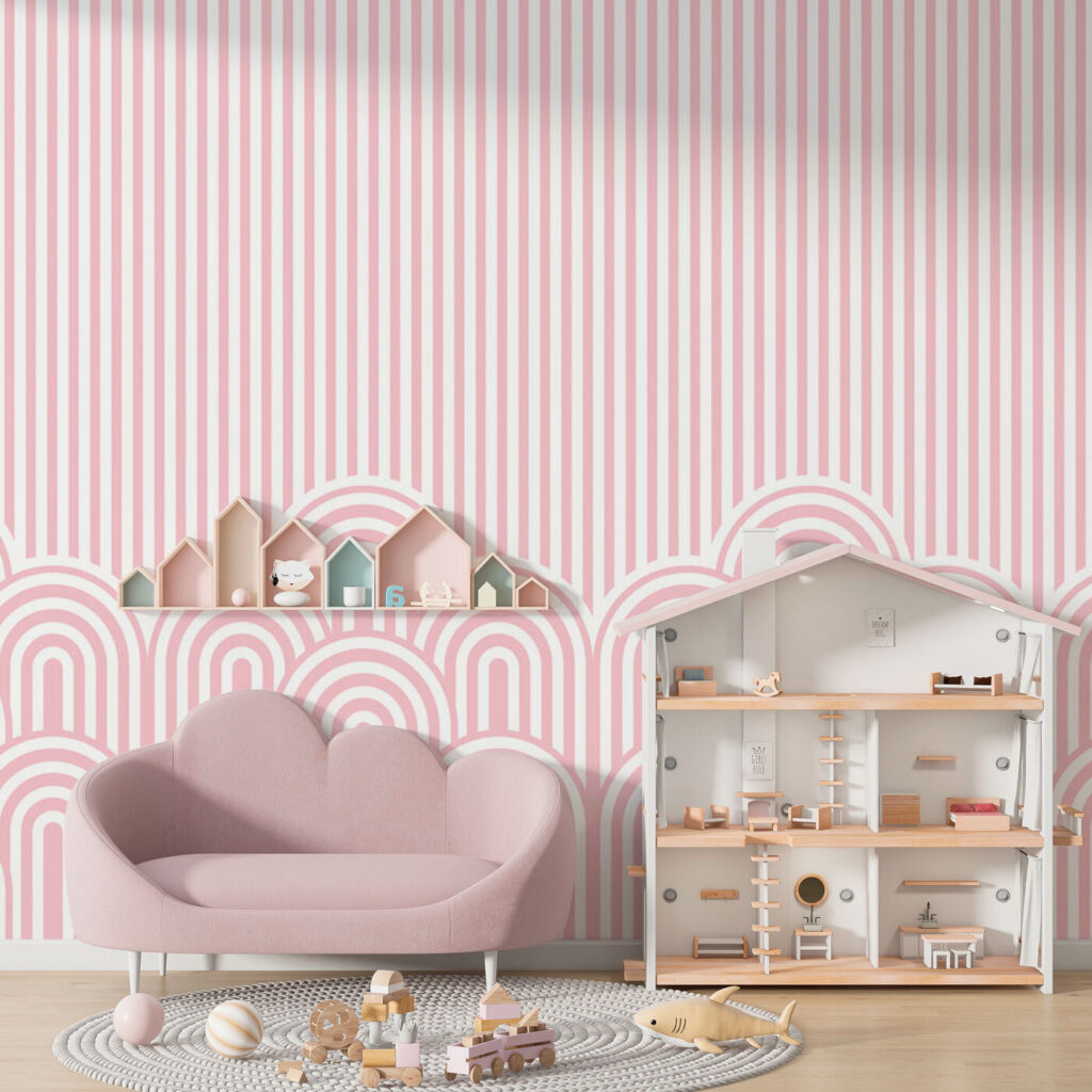 Strisce rosa sopra archi — ambiente 2