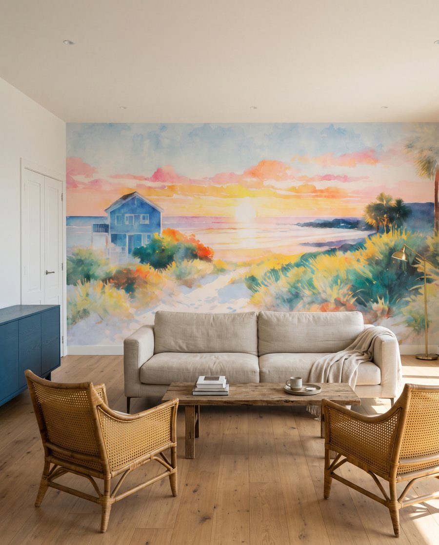 Casa blu sul mare in un ambiente