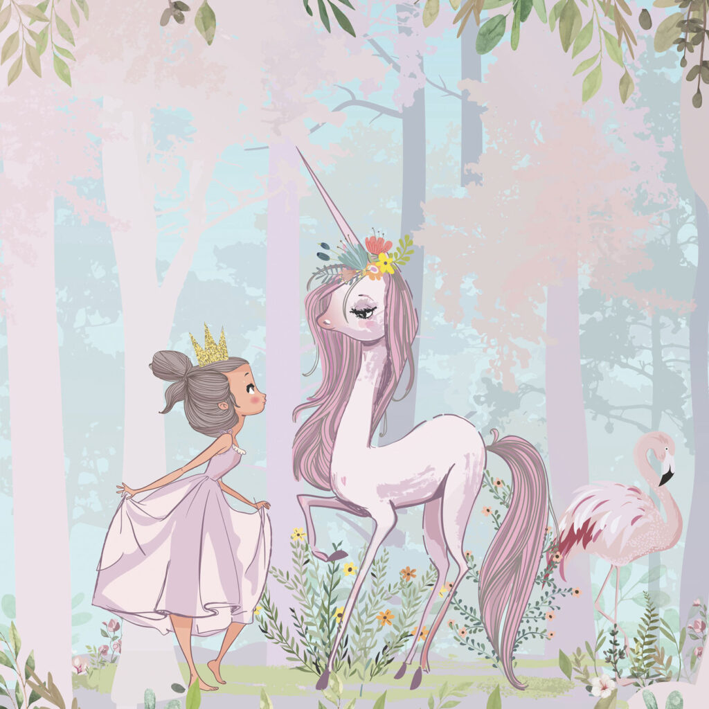 Principessa con unicorno rosa — design completo
