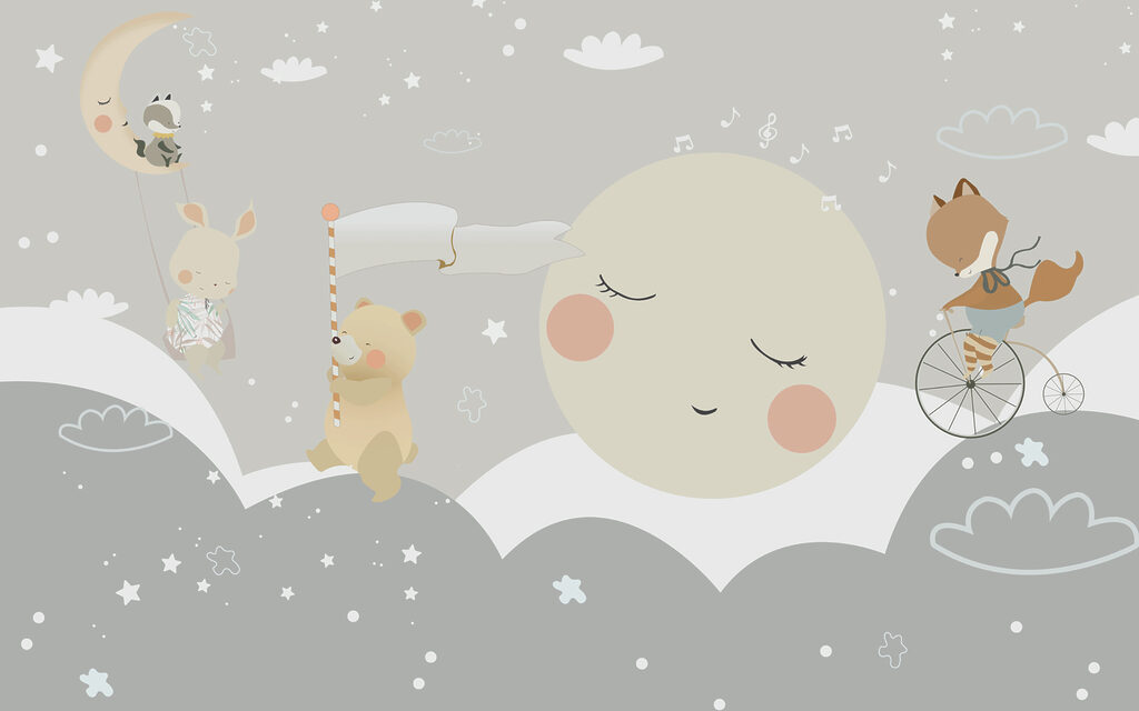 Luna addormentata e animali — design completo