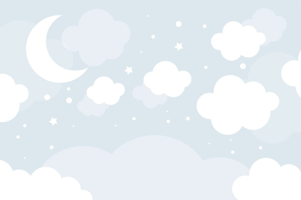 Luna tra nuvolette blu — design completo