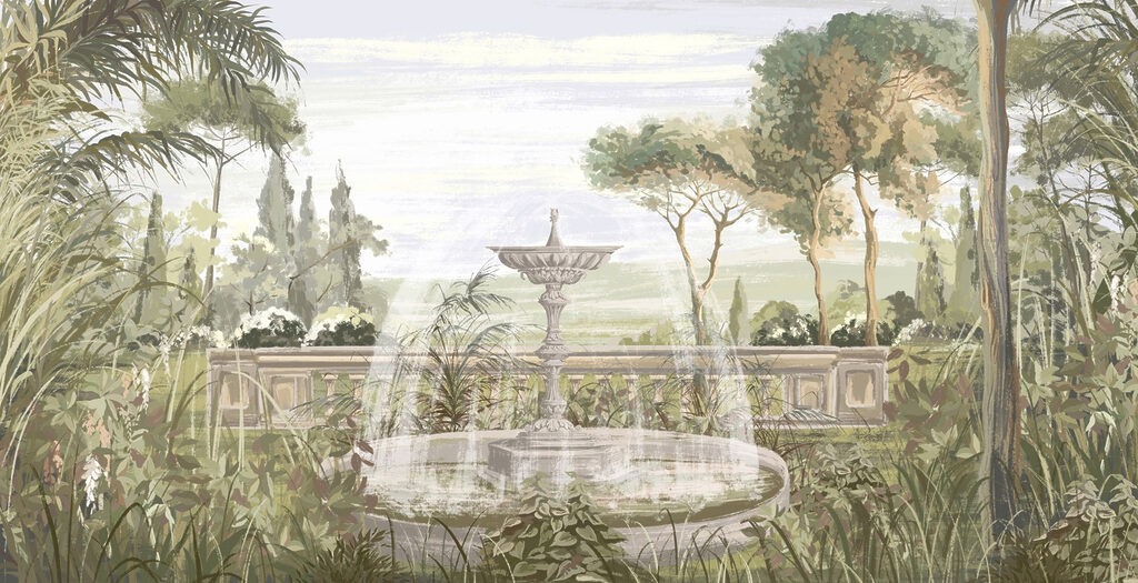Fontana in giardino tropicale — design completo