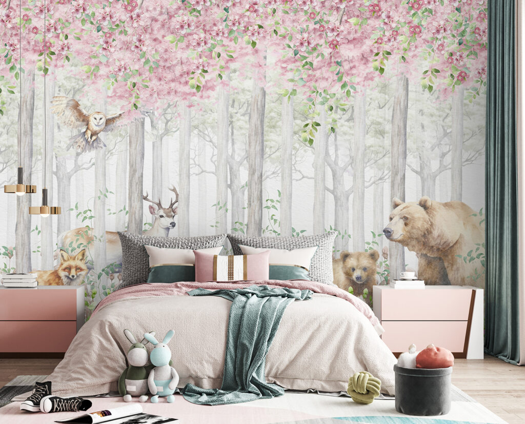 Orsi sotto fiori rosa — ambiente 2