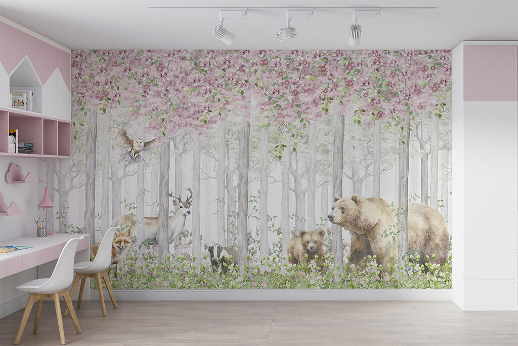 Orsi sotto fiori rosa — ambiente 6