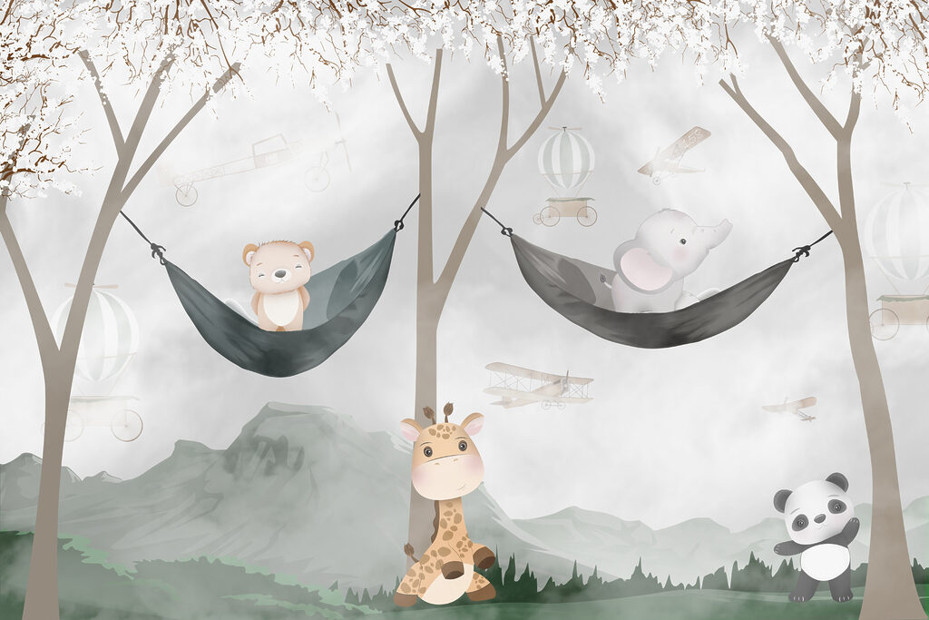 Amici sospesi nel bosco — design completo