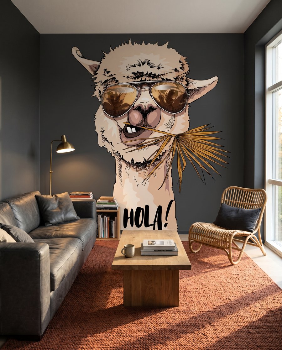 Lama con gli occhiali in un ambiente