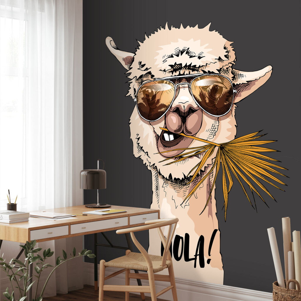Lama con gli occhiali in un ambiente