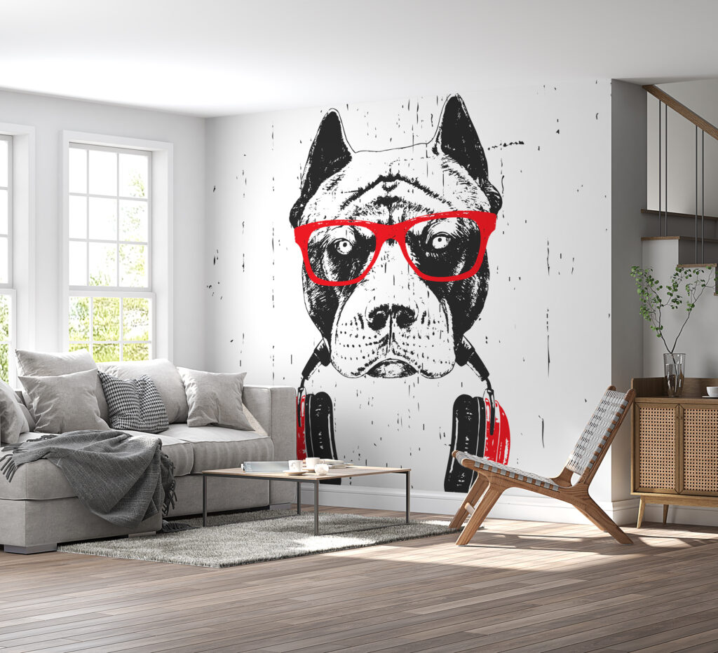 Cane con cuffie rosse — ambiente 2