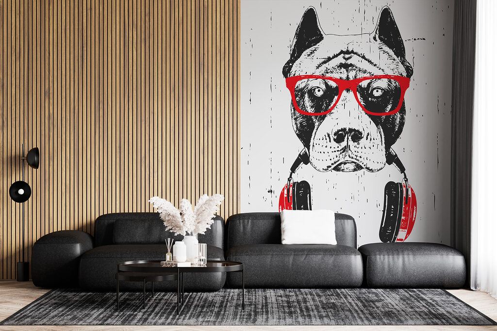 Cane con cuffie rosse — ambiente 4