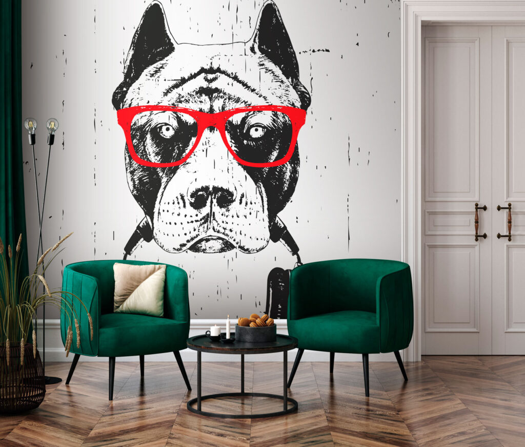 Cane con cuffie rosse — ambiente 3