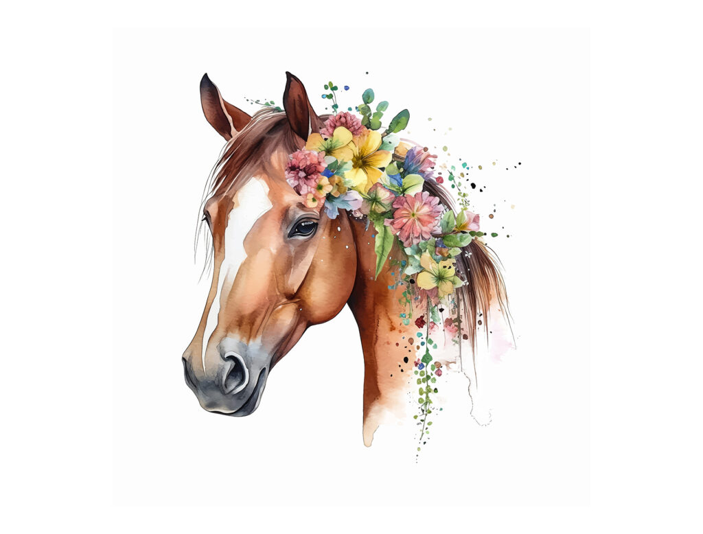 Cavallo con criniera fiorita — design completo