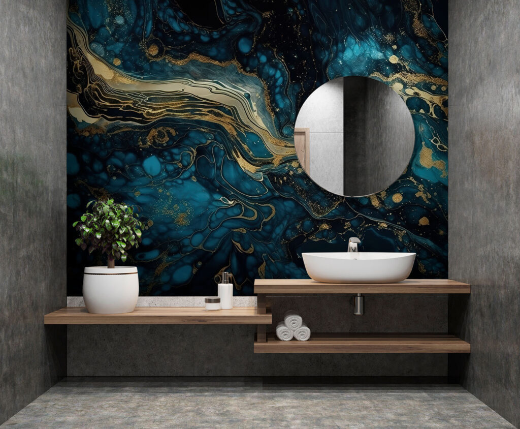 Corrente dorata nel blu in un ambiente