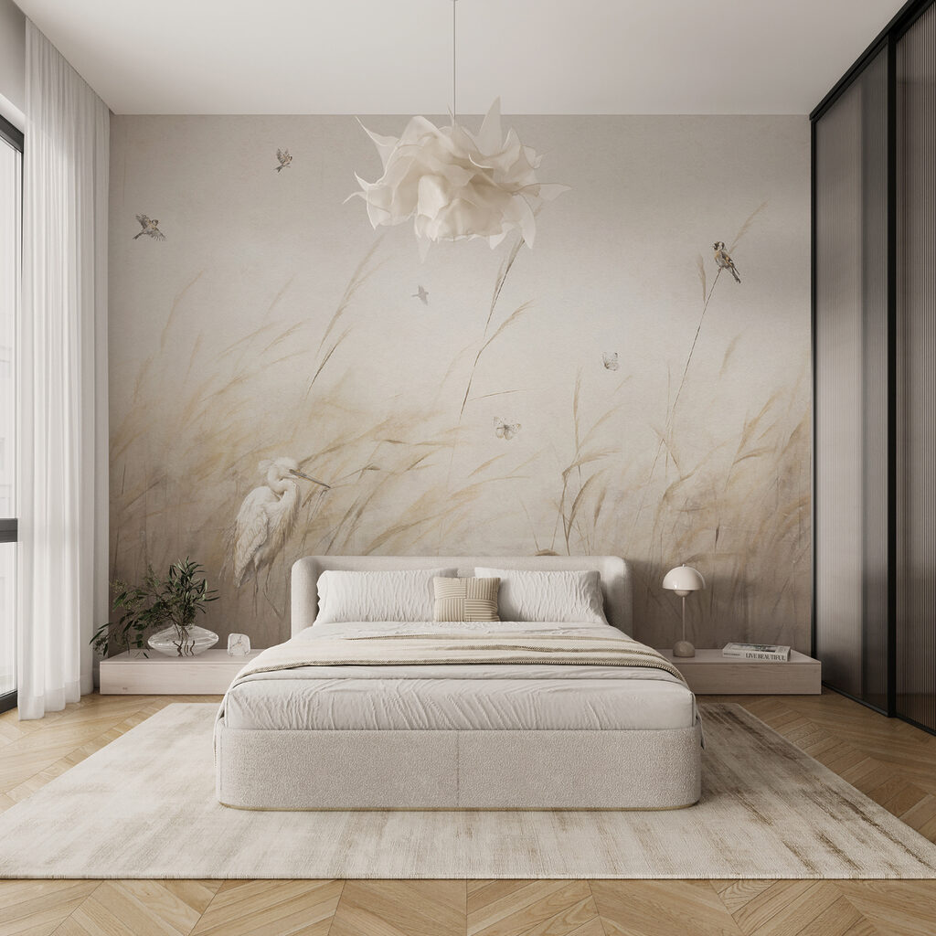 Uccellini sopra steli chiari — ambiente 2