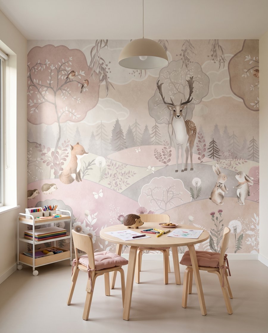 Animali tra colline rosa — ambiente 4