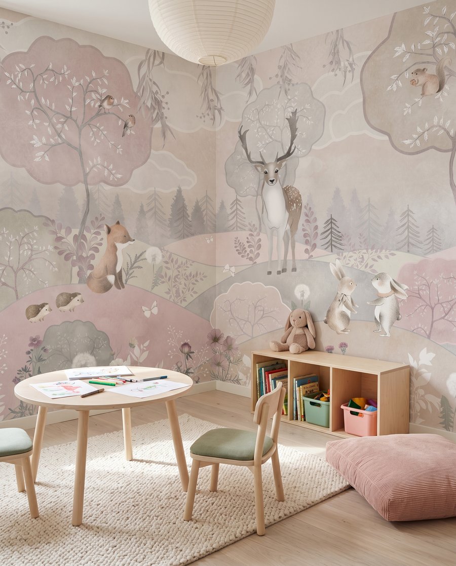 Animali tra colline rosa — ambiente 5