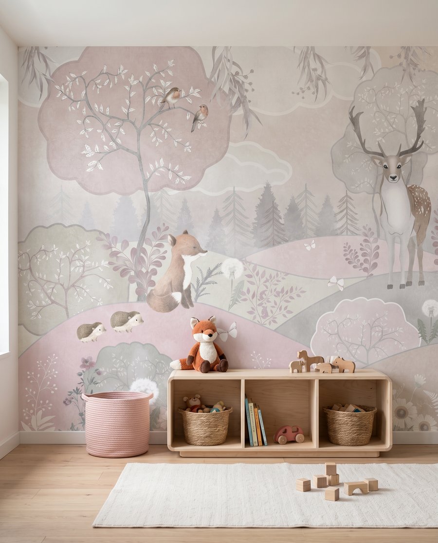 Animali tra colline rosa — ambiente 6