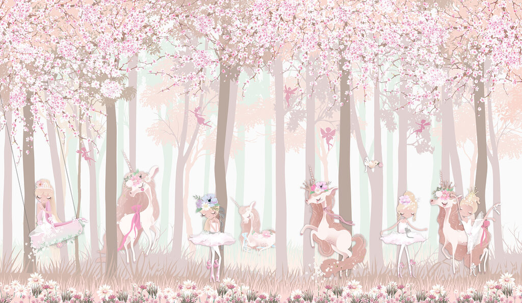 Unicorni nel bosco rosa — design completo