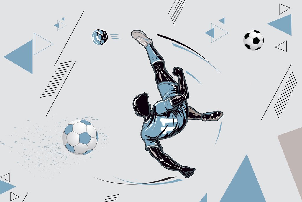 Calciatore in salto blu — design completo