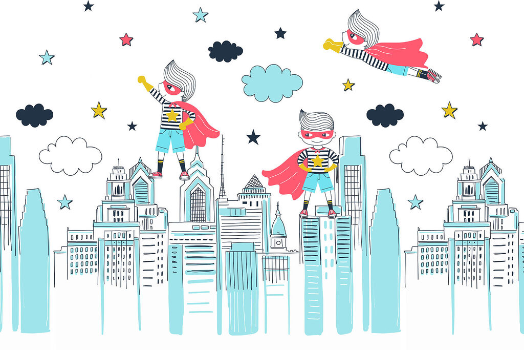 Supereroi sopra la città — design completo