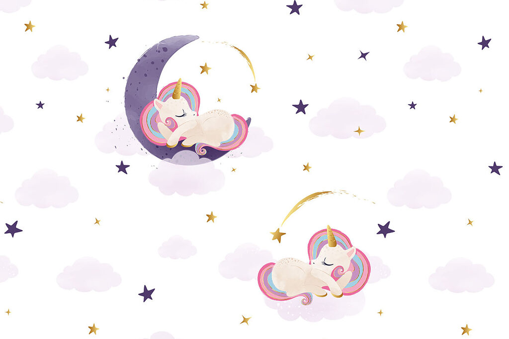 Unicorni su lune viola — design completo