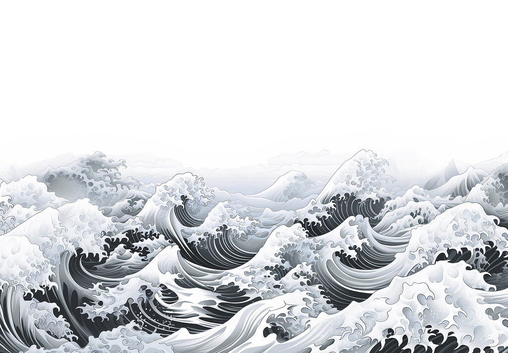 Onde in xilografia grigia — design completo