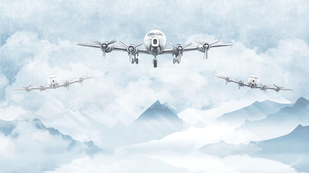 Aerei sopra montagne innevate — design completo