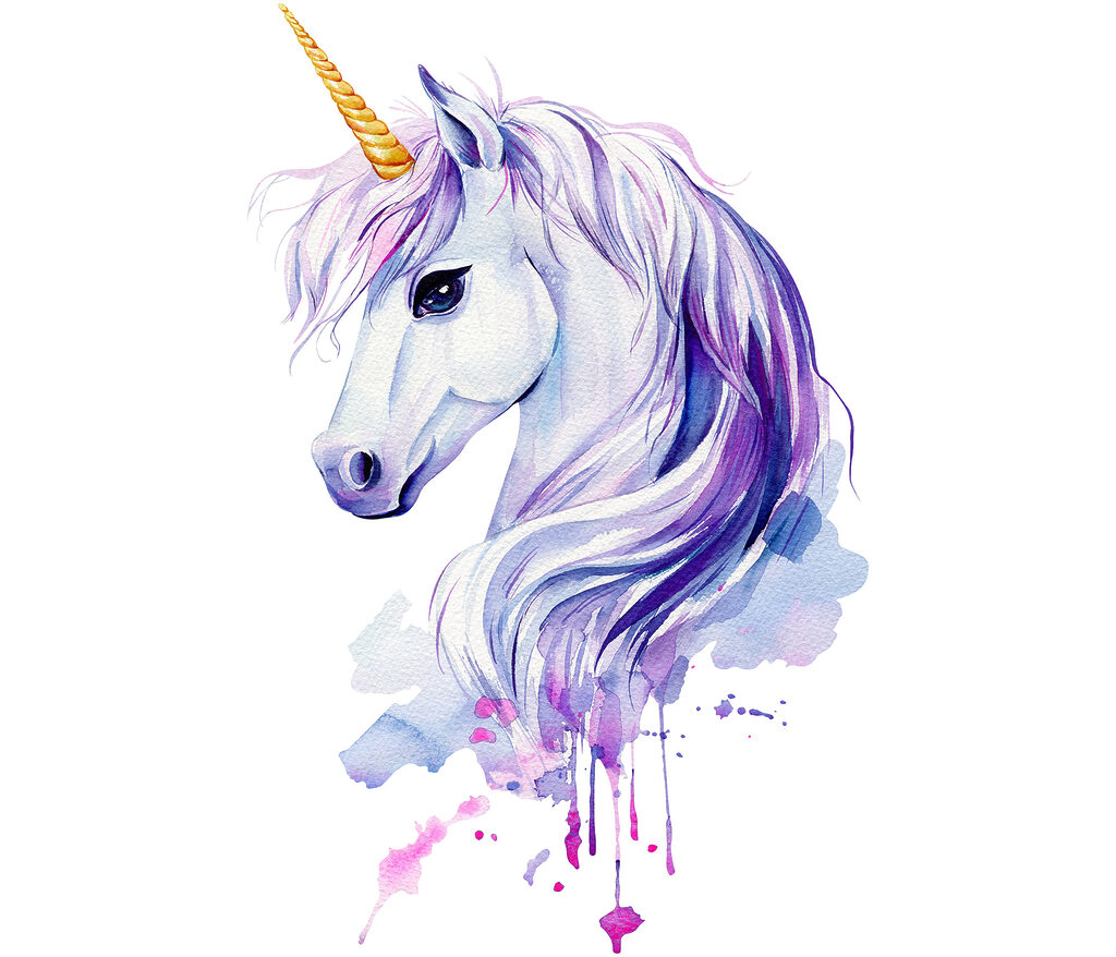 Unicorno ad acquerello viola — design completo