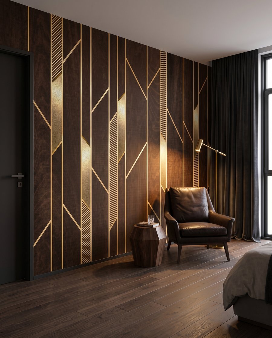 Linee dorate su marrone in un ambiente
