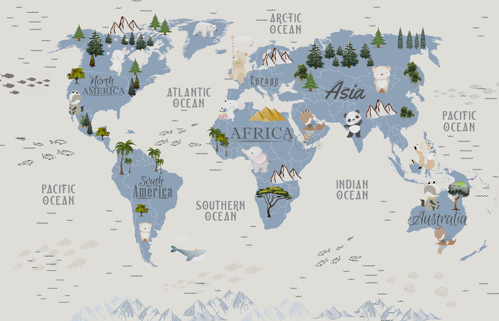 Mappa illustrata del mondo — design completo