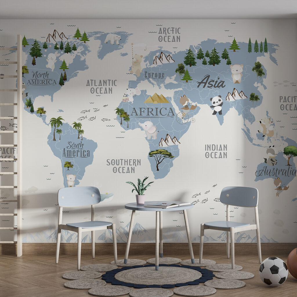 Mappa illustrata del mondo in un ambiente