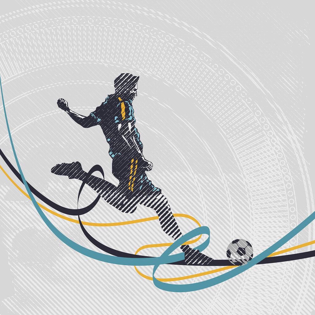 Calcio tra fasce colorate — design completo
