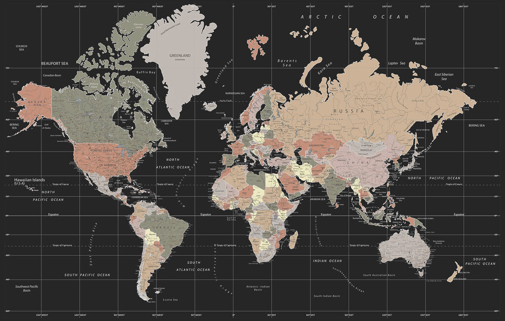 Mappa su fondo antracite — design completo