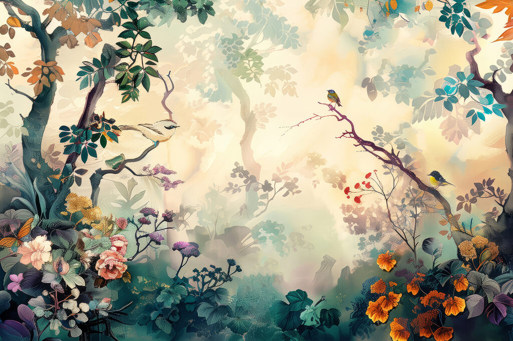 Uccelli nel bosco — design completo