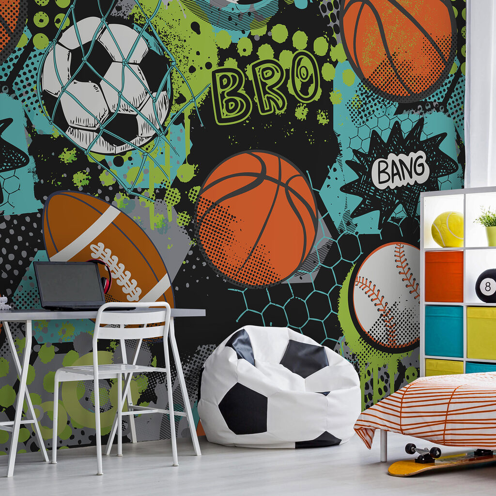 Palloni sportivi colorati in un ambiente
