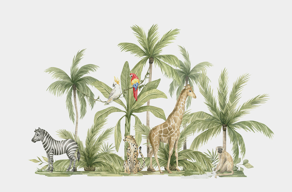 Animali in fila sull’erba — design completo