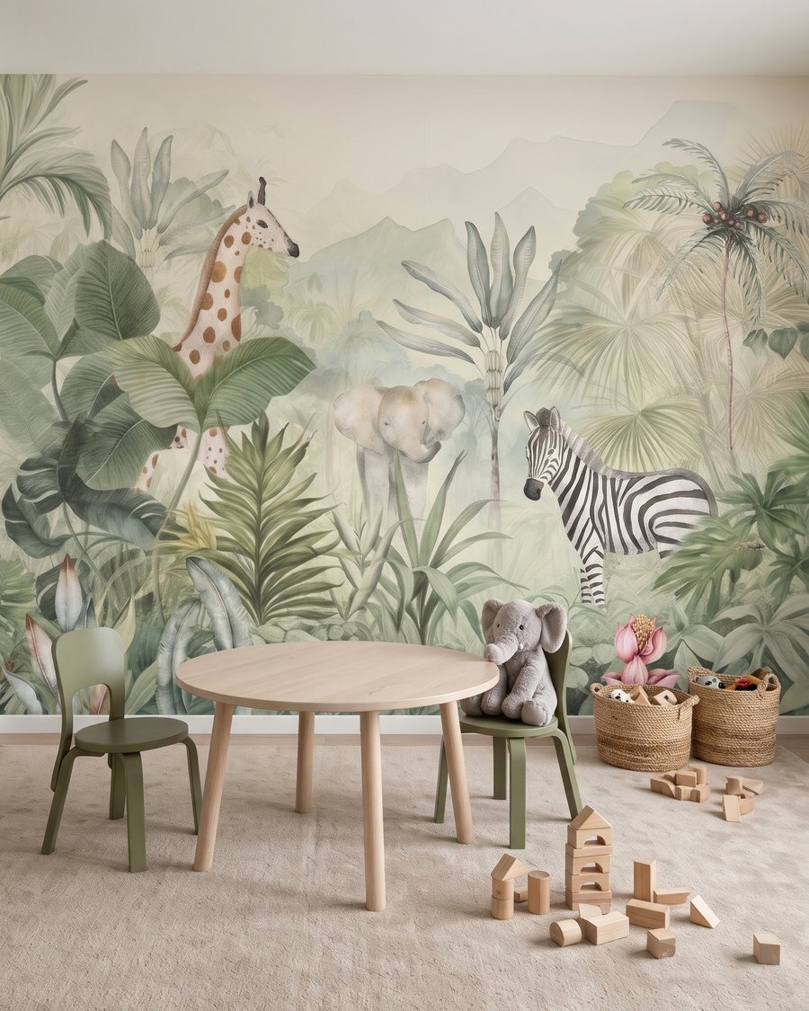 Zebra tra foglie tropicali in un ambiente