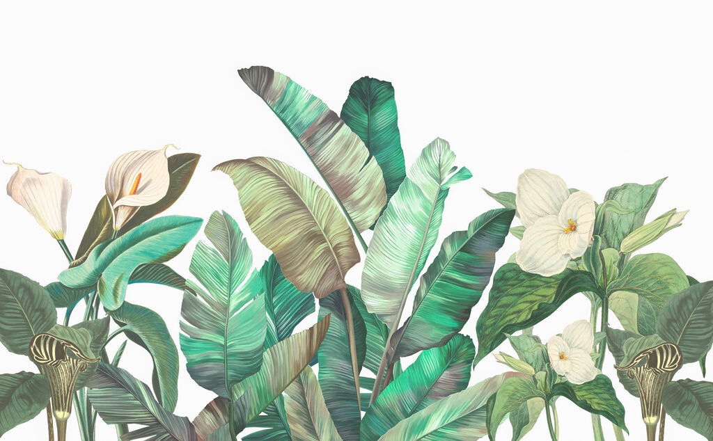 Foglie grigie e fiori — design completo