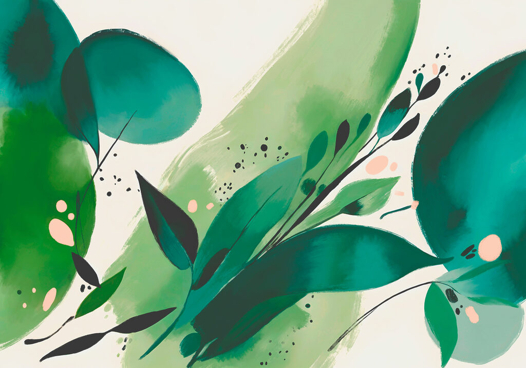 Pennellate verdi con foglie — design completo