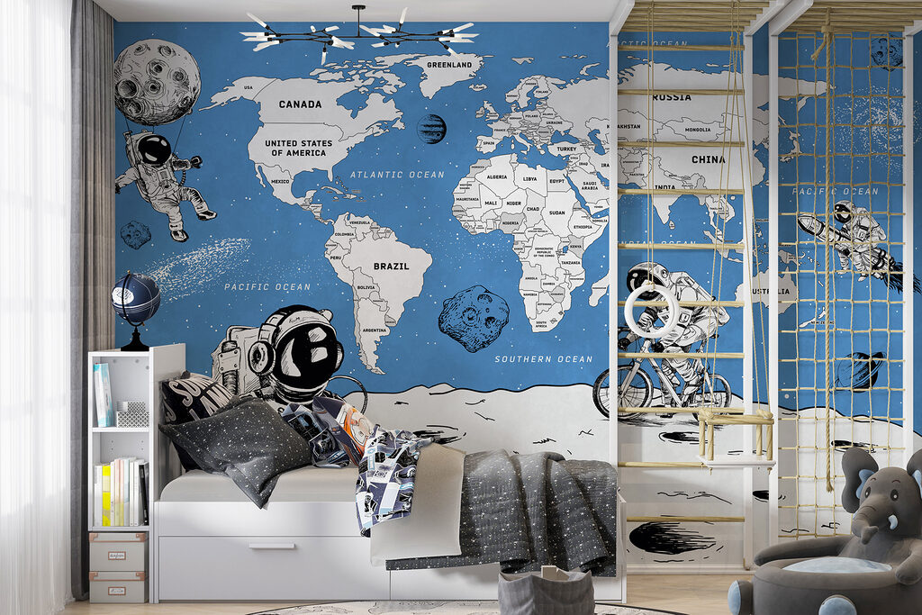 Astronauti sotto la mappa in un ambiente