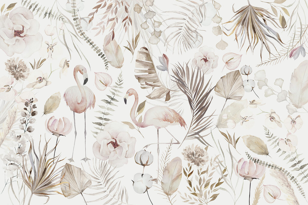 Fenicotteri tra i fiori — design completo