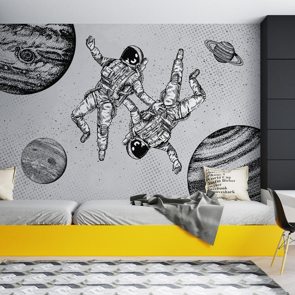 Due astronauti su bianco — ambiente 2