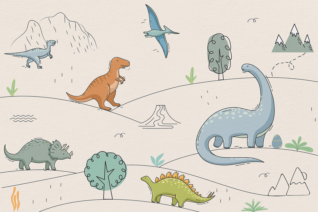 Dinosauri in contorno — design completo