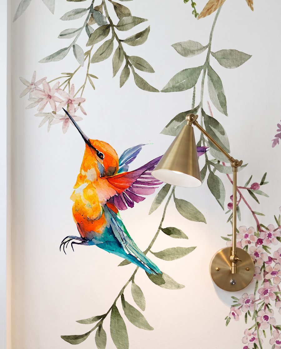 Colibrì tra fiori appesi — ambiente 3