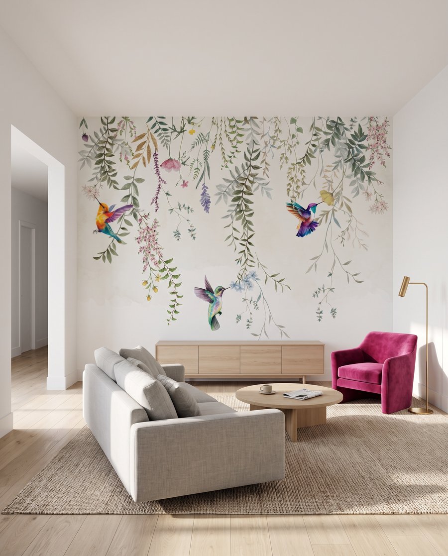 Colibrì tra fiori appesi — ambiente 4