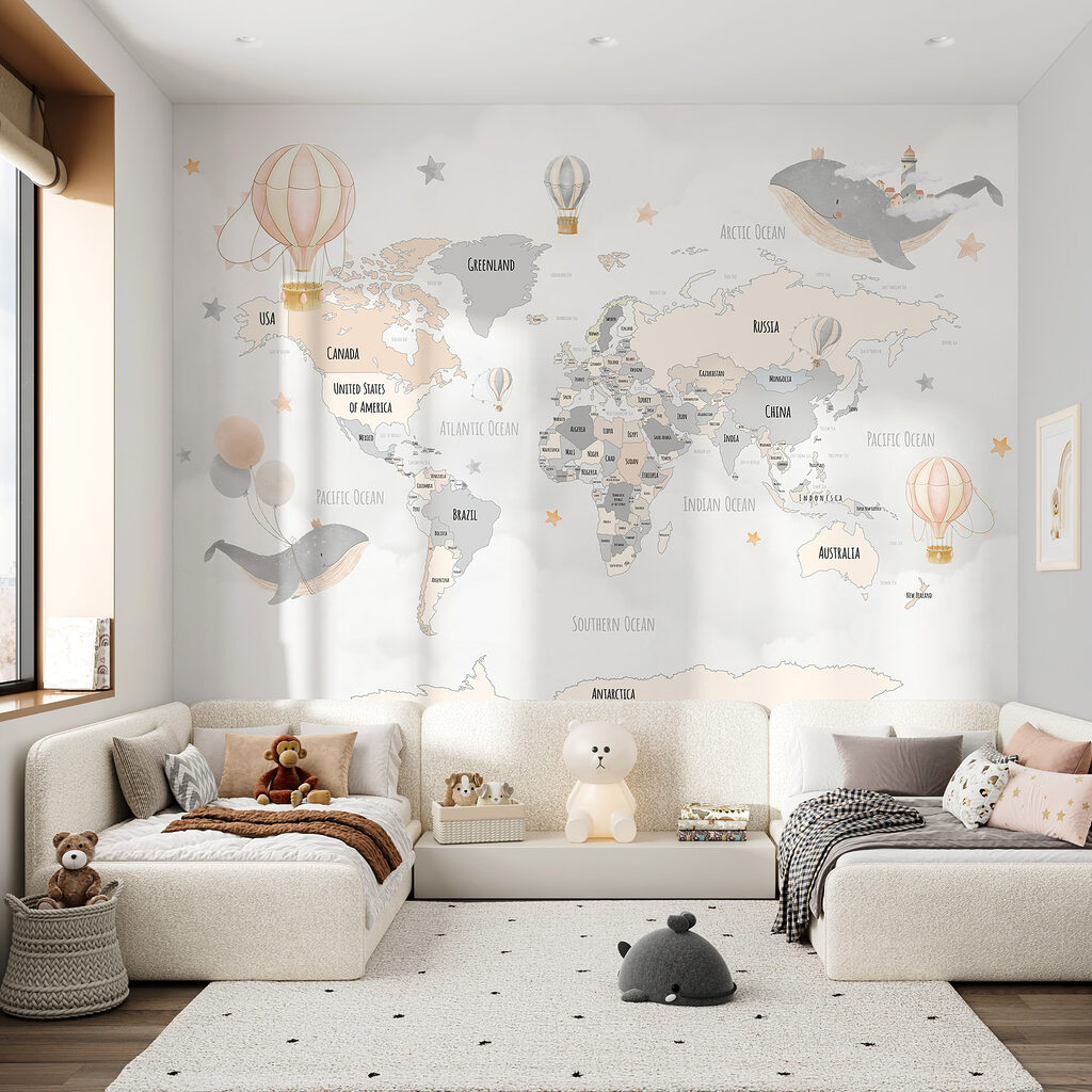 Mappa e creature fantastiche in un ambiente