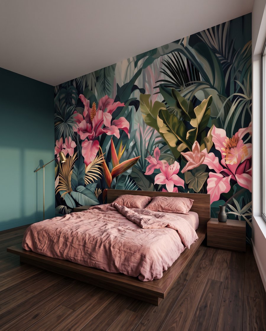 Foglie tropicali e rosa — ambiente 2