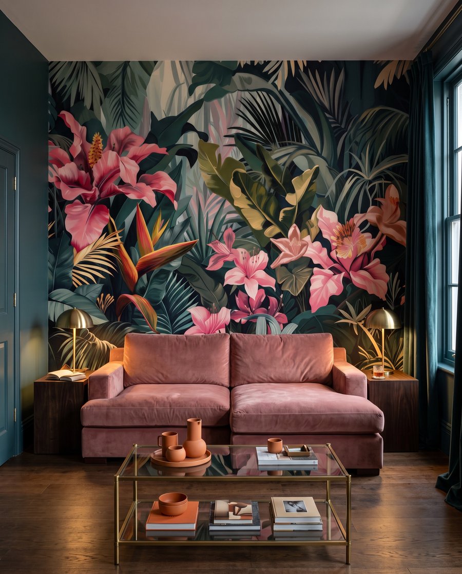 Foglie tropicali e rosa — ambiente 4